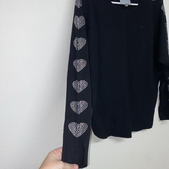 Liv Milano Sweater Black Rhinestone Embellished Sleeves Hearts Sparkle Size M - Picture 2 of 6